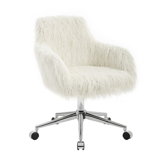 Linon Home Decor; Fiona White Faux Faux Barrel Office Chair Chrome Base Adjustable Height Rolling Casters; Category:Area Rugs; Image:1